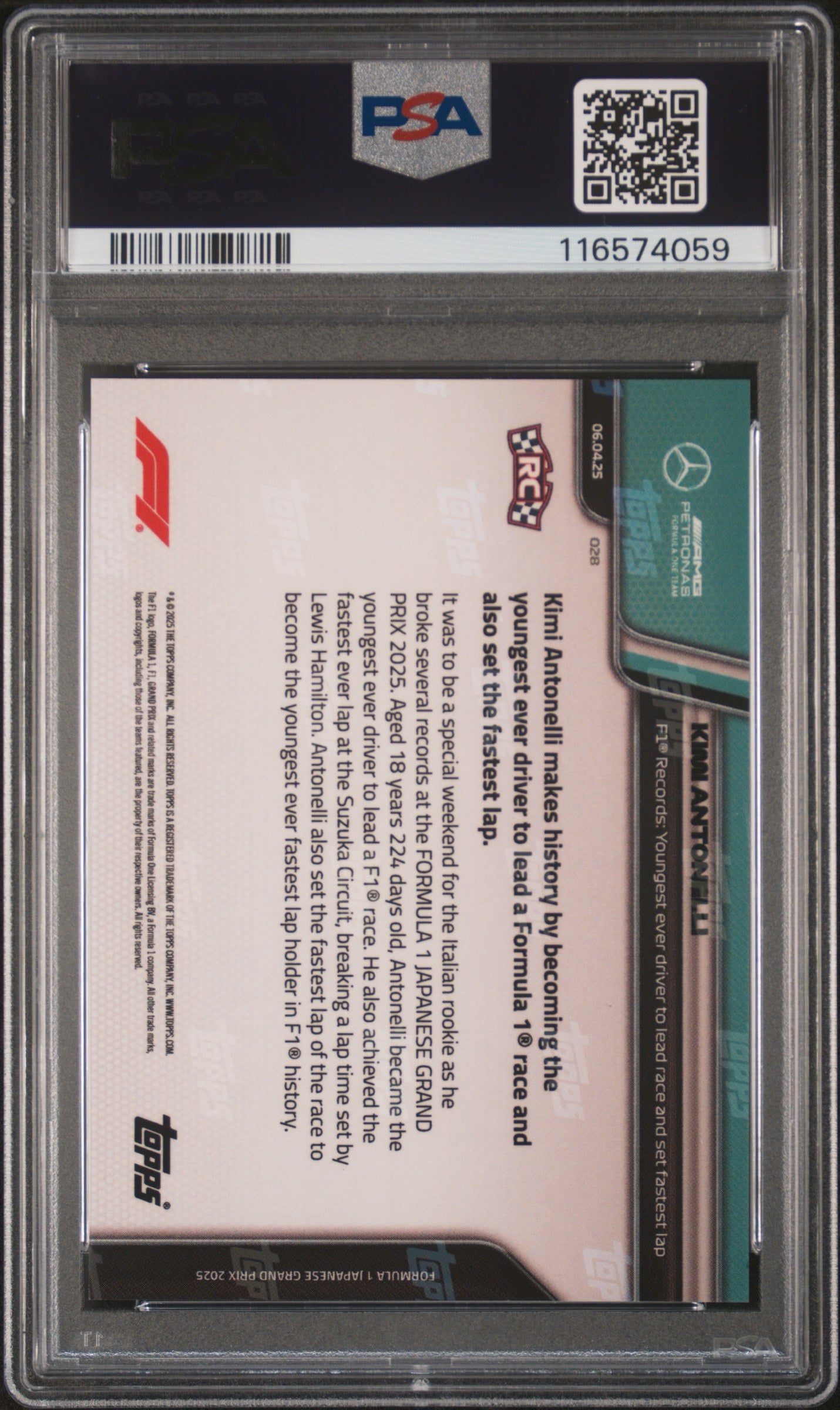 2025 TOPPS NOW FORMULA 1 #28 KIMI ANTONELLI RED FOIL 3/5 PSA 10 POP 2!!