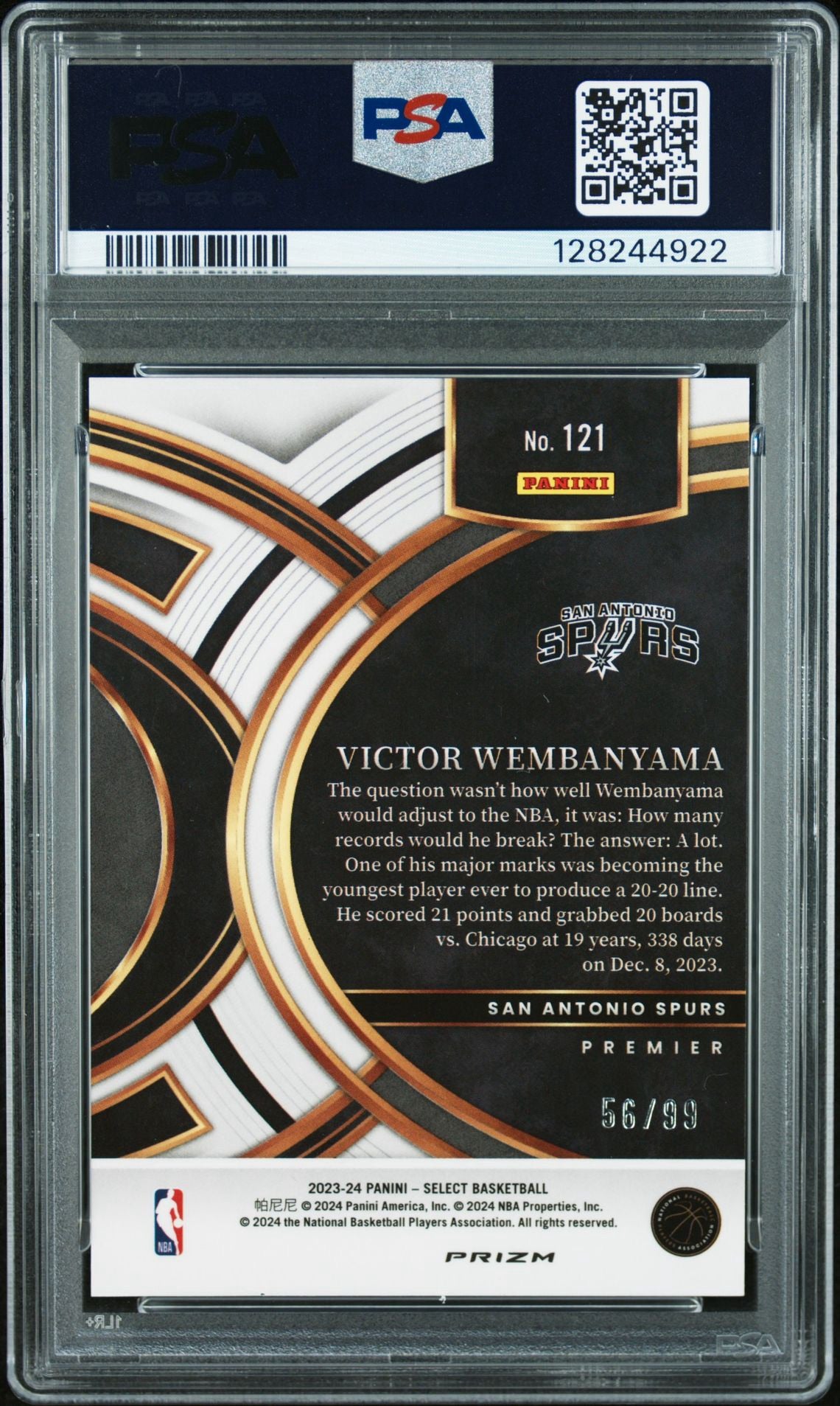 Victor Wembanyama 2023 Select Blue Flash Premier 56 /99 PSA 9 Rookie #121 RC