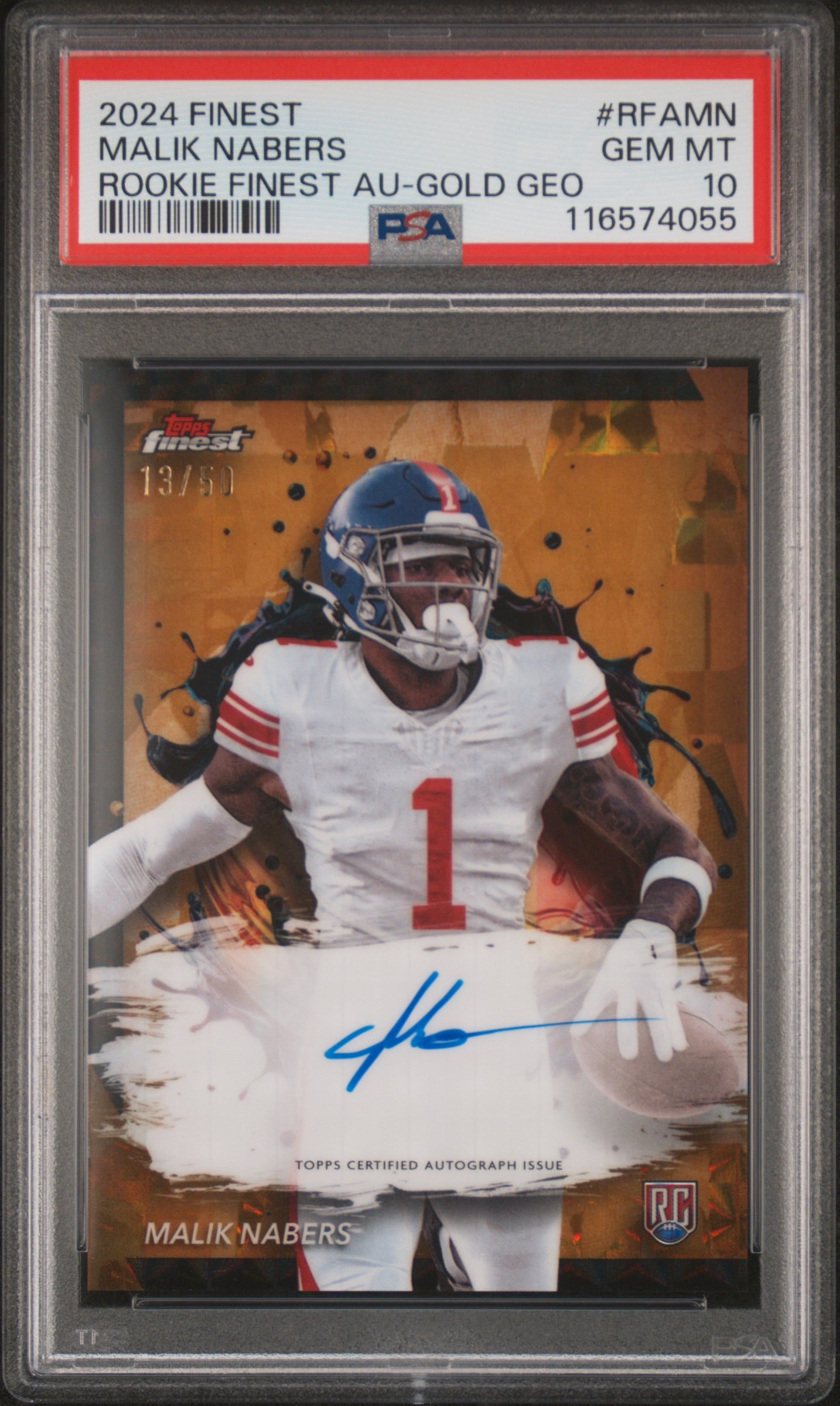 2024 Topps Finest Malik Nabers Gold Geometric Rookie Autograph - New York Giants - 13/50 PSA 10