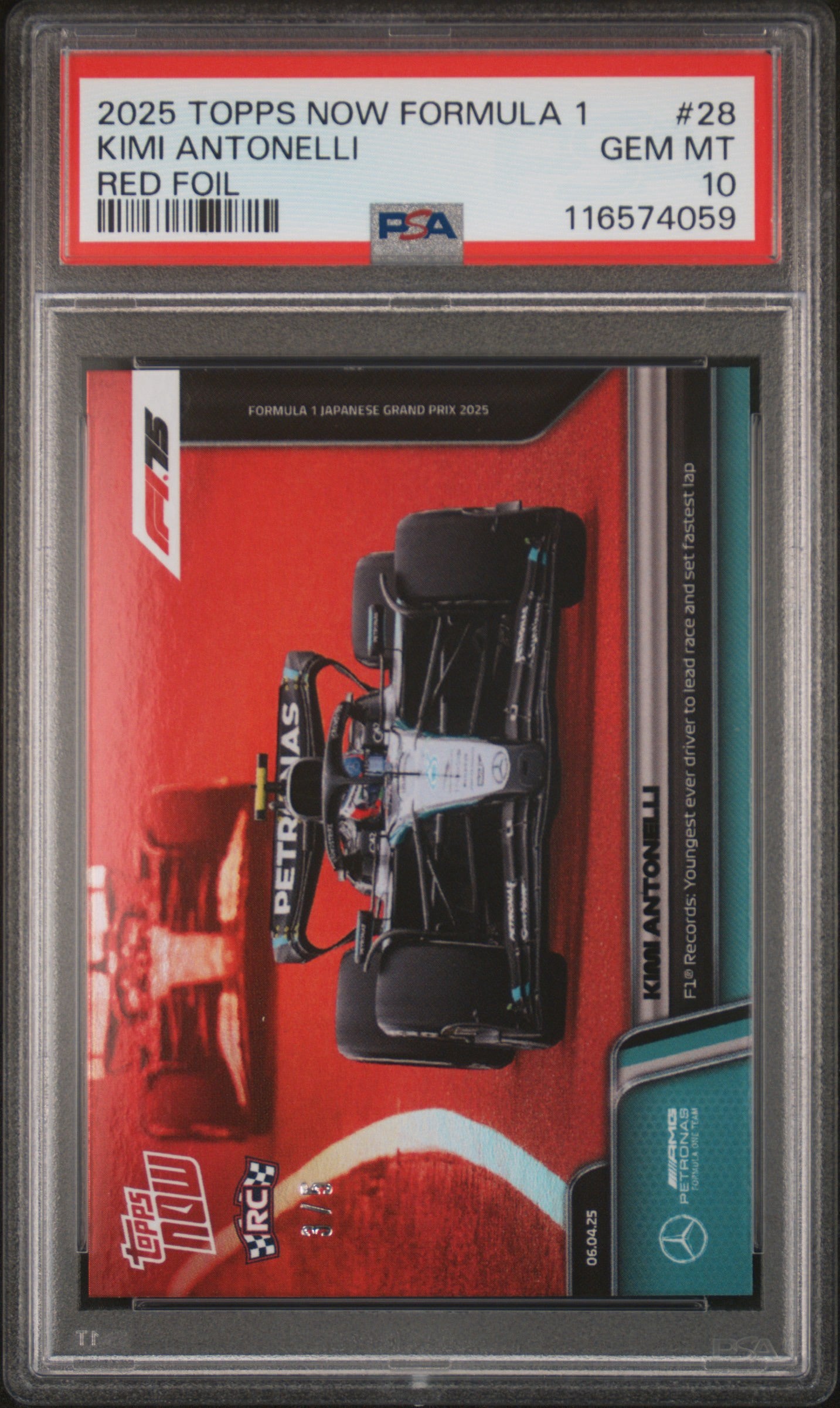 2025 TOPPS NOW FORMULA 1 #28 KIMI ANTONELLI RED FOIL 3/5 PSA 10 POP 2!!