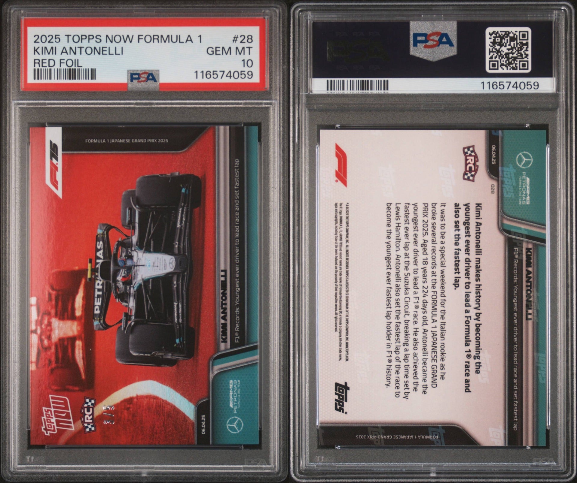 2025 TOPPS NOW FORMULA 1 #28 KIMI ANTONELLI RED FOIL 3/5 PSA 10 POP 2!!