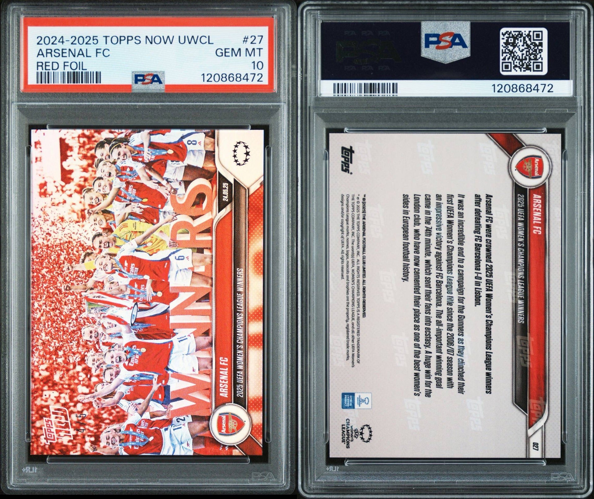 2024 -25 TOPPS NOW UEFA WOMEN'S CHAMPIONS LEAGUE | RED FOIL [#4/5] PSA 10 POP 1!