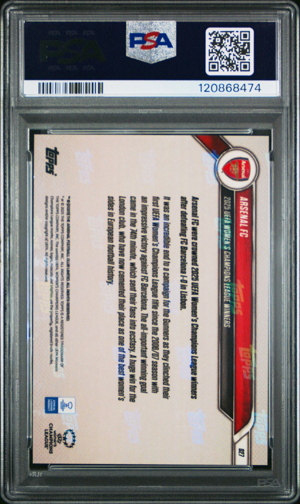 2024 -25 TOPPS NOW UEFA WOMEN'S CHAMPIONS LEAGUE ORANGE FOIL 25/25 PSA 10 POP 1